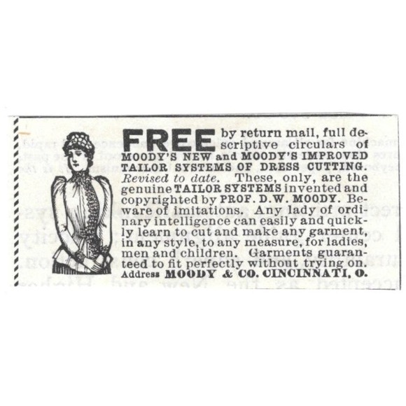 None Other - Moody & Co Tailor Dress Cutting System Cincinnati OH c1890 Victorian Ad AE9-CH2